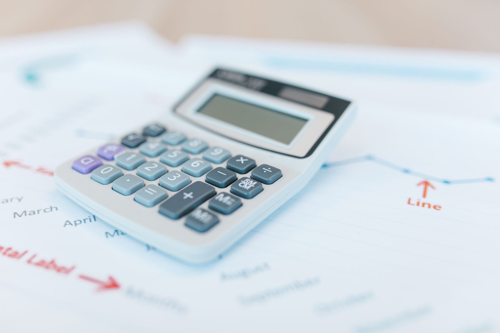 Calculadora sobre relatórios financeiros com gráficos impressos