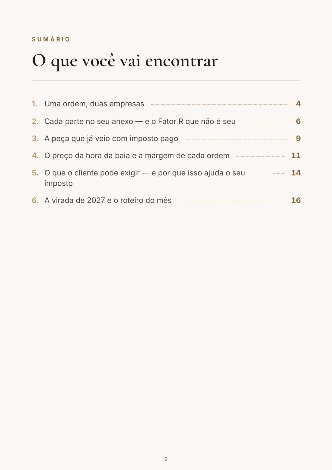 Página do sumário do ebook Peça e Serviço na Mesma Ordem de Serviço